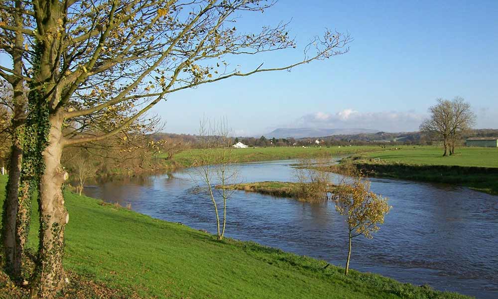 the River Ribble and surrounding grass embankments